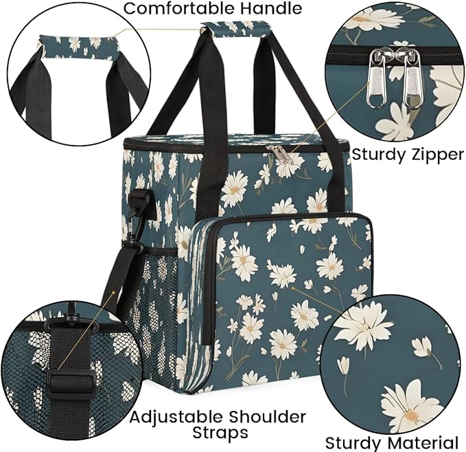 Floral Daisy Printed Coffee Maker Travel Bag for K-Mini or K-Mini Plus Single Serve Coffee Brewer Portable Storage Tote Case for Tarvel