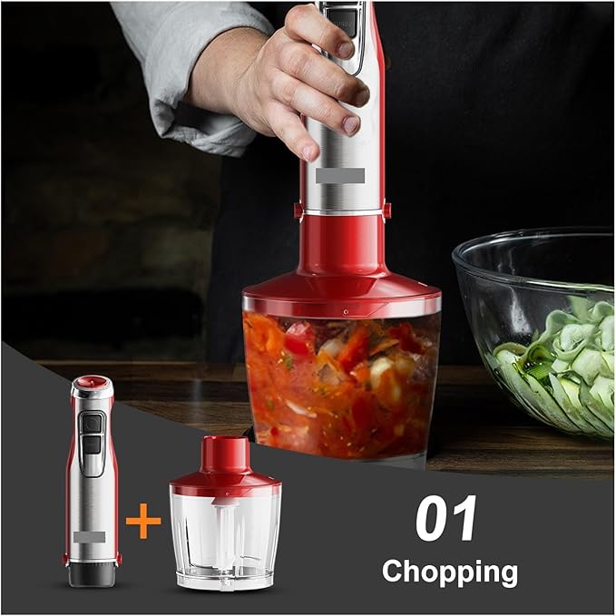 Fit for 4-in-1 Immersion Blender Stainless Steel Hand Stick Mixer with Chopper &amp Smoothie Cup for Food