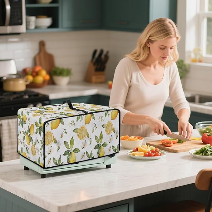 Vintage Lemon Toaster Oven Cover Heavy Duty Heat-resistant Waterproof Dust-Proof Protective Case with Side Pockets for Bake Air Fry Toaster Oven