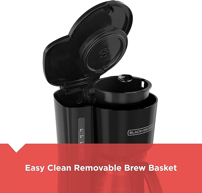 BLACK+DECKER 5-Cup Coffee Maker with On/Off Switch Sneak-A-Cup Feature and Easy-View Water Window Black