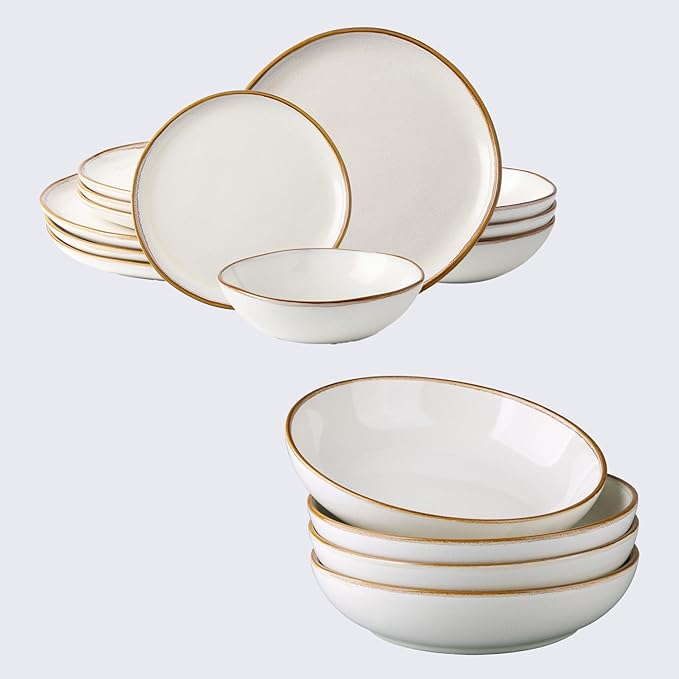 AmorArc Ceramic Dinnerware SetsHandmade Reactive Glaze Plates and Bowls SetsHighly Chip and Crack Resistant | Dishwasher &amp Microwave Safe Dishes Set Service for 4 (16pc)