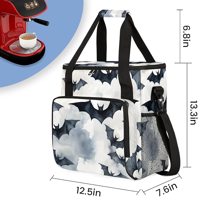 Halloween Bat Coffee Maker Carrying Bag Oil Painting Bat Travel Storage Bag Compatible with K-Mini or K-Mini Plus Single Serve Coffee Brewer Carrying Case with Multiple Pockets &amp Shoulder Strap