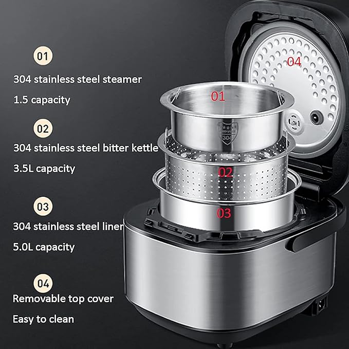 Low-Sugar Rice Cooker Household 304 Stainless Steel Inner 24H Reservation Rice Soup Separation Rice Cooker for 3-7 People (A) ()