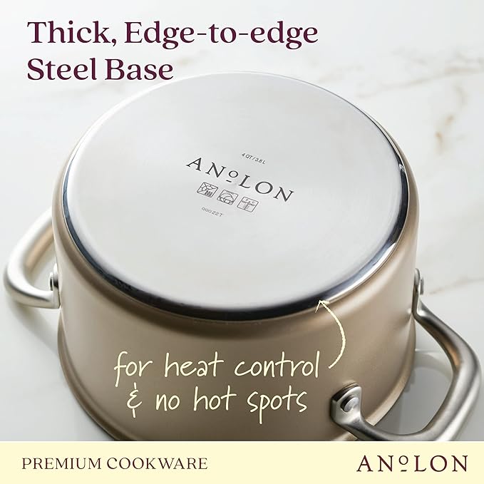 Anolon Ascend Hard Anodized Nonstick Saucepan/Saucepot and Lid - Good for All Stovetops (Gas Glass Top Electric &amp Induction) Dishwasher &amp Oven Safe with Stainless Steel Handle 4 Quart - Br