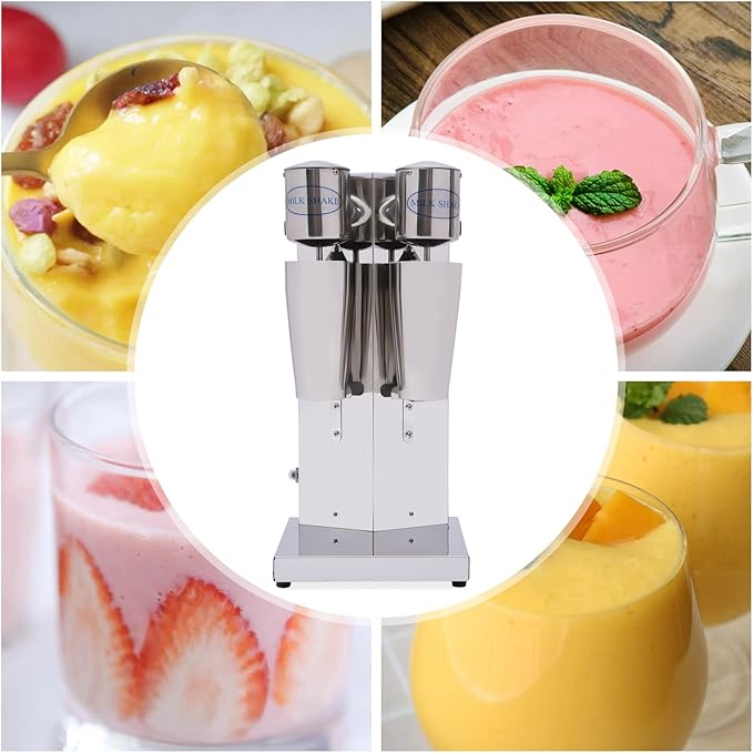Electric Drink MixerCommercial Electric Milkshake Maker Stainless Steel Milk Shake Machine Cocktail Tea Drink Mixer Smoothie Malt food mixer 16000RMP Silver (Double Head)