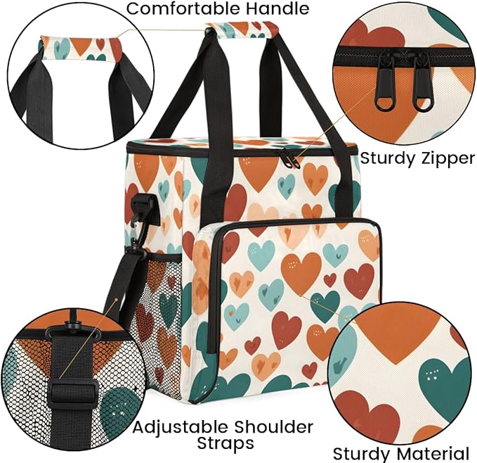 Brown Blue heart Coffee Maker Carrying Bag Portable Travel Storage Tote Bag Compatible with K-Mini or K-Mini Plus Single Serve Coffee Brewer Carrying Case with Multiple Pockets &amp Shoulder Strap