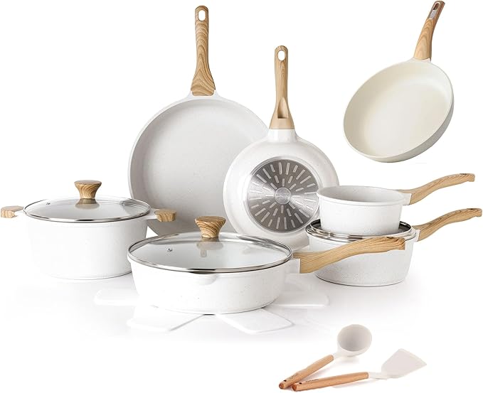 SENSARTE Ceramic Nonstick Cookware Set 17 Piece includes 8 Inch Frying Pan Skillet Induction Compatible Omelet Pan