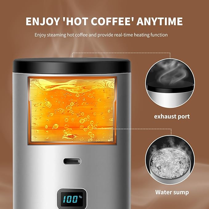 RQUOIRE 3-in-1 Portable Coffee Maker Espresso Machine Self-Heating Travel Coffee Maker Compatible with NS DG Pods &amp Ground Coffee Small Mini Espresso Machine for Car Camping Hiking With Stand