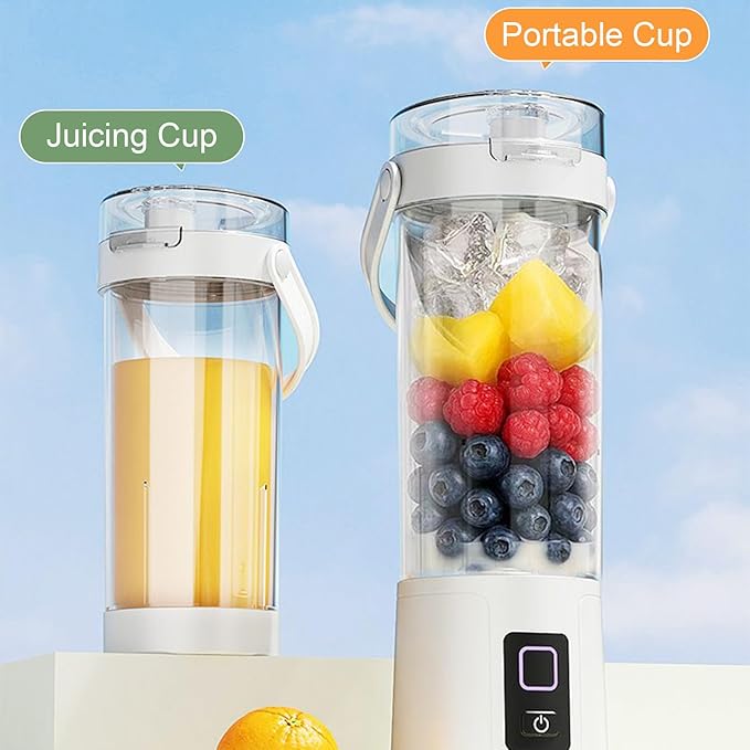 Portable Blender And Juicer 2-in-1 Travel Cup With Leak-proof Lid For Easy Takeout or Easy Suction Spout. Rechargeable Wireless Juicer For Making Milkshakes And Juices. Perfect For Home Work