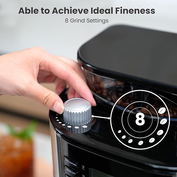 Gevi 10-Cup Drip Coffee Maker with Built-in Grinder Programmable Brew Coffee Machine with Timer Reusable Filter 1.5L Water Tank Coffee Pot Warming Plate Burr Grinder Combo