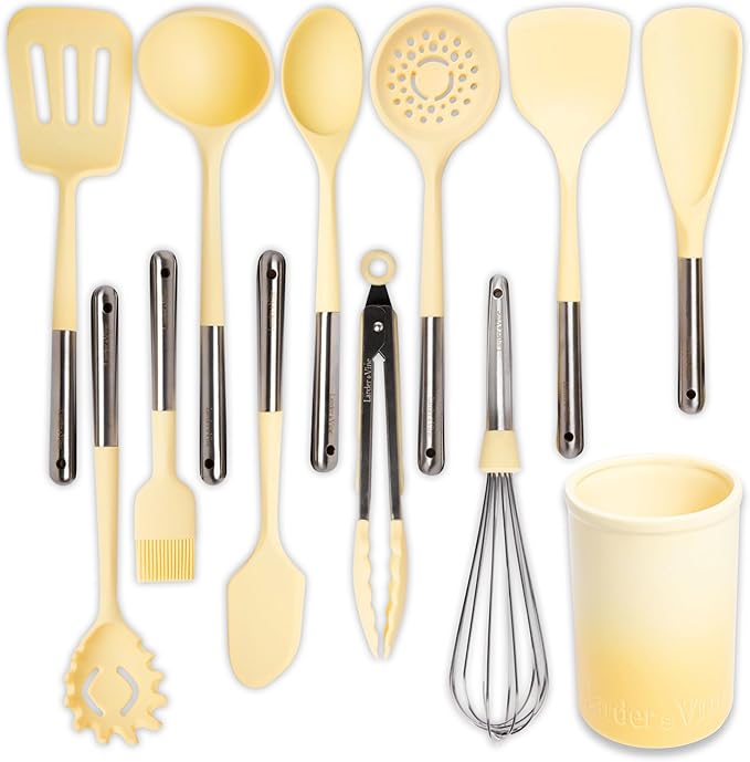 Larder &amp Vine 21 Piece Cookware Set (Limoncello) | Dutch Oven Utensil Set Saucepan Skillet and Trivets