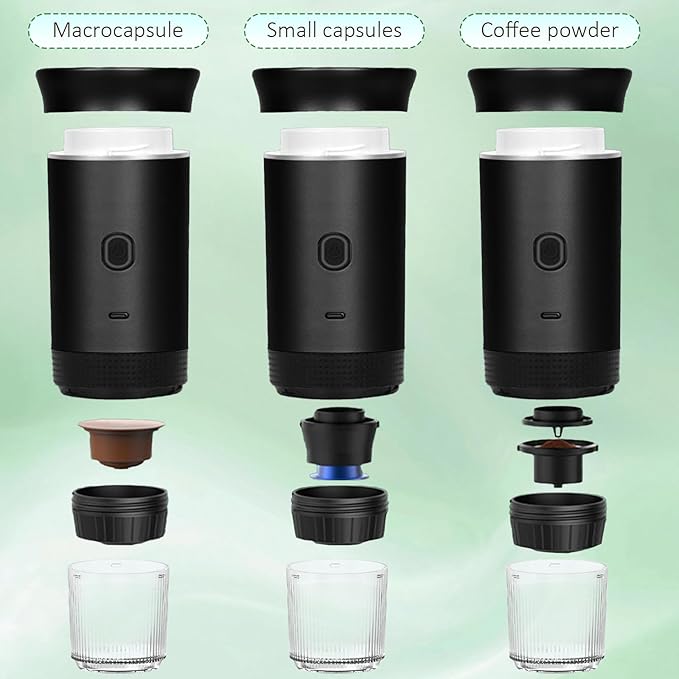 3-in-1 Portable Coffee Maker Self-Heating Espresso Machine USB Rechargeable Travel Coffee Maker Compact for Office Travel Camping - Black