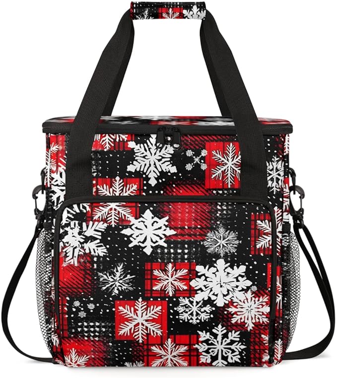Xmas Snowflakes Coffee Maker Carrying Bag Christmas Snowflakes Travel Storage Bag Compatible with K-Mini or K-Mini Plus Single Serve Coffee Brewer Carrying Case with Pockets &amp Shoulder Strap