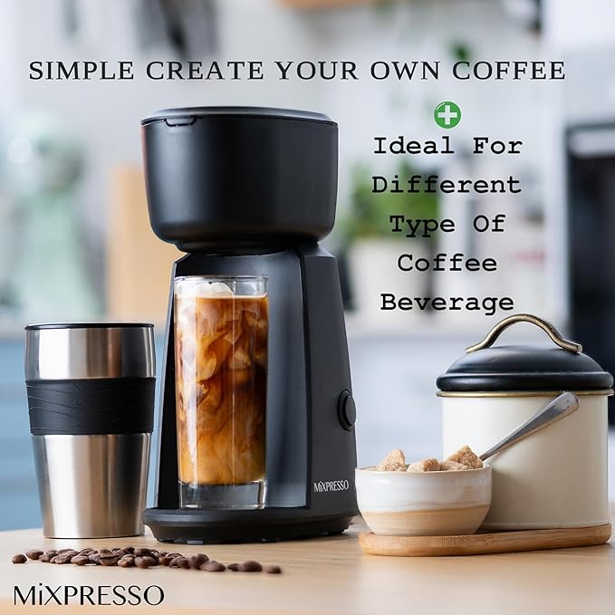 Mixpresso Personal Single Serve Coffee Maker &amp 14oz Travel Mug Drip Small Coffee Maker &amp Tumbler Auto Shut Off &amp Reusable Filter Compatible with Coffee Grounds