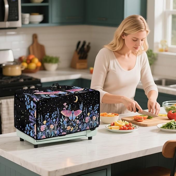Dustproof Toaster Oven Cover Heat-Resistant Microwave Grill Cover Protector Faux Linen Polyester Dust Covers Case Protections for Toaster Oven Butterfly Night