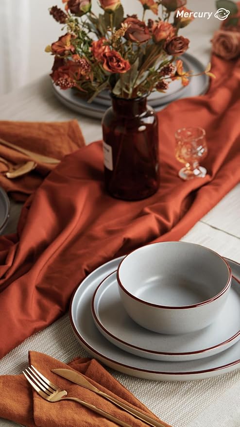 Famiware Mercury 16 Pieces Dinnerware Set with Plates and Bowls and Coffee Mugs Dish Set Service for 4 Stoneware Kitchen Dishes Dinner Sets - Matte Full Glaze Light Grey