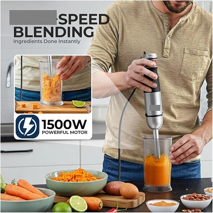 Fit for 6-in-1 Electric Hand Held Stick Blender - Powerful 1500W Immersion Blender with Stainless Steel Blades for Home &amp Kitchen Use(AU PLUG_6 IN 1)
