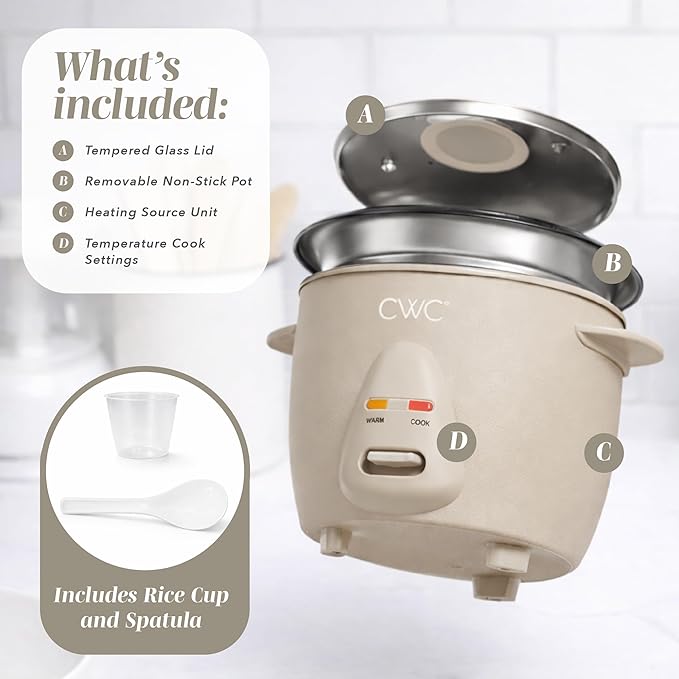 COOK WITH COLOR 6 Cup Rice Cooker 300W - Effortless Cooking and Perfectly Cooks 3 Cups of Raw Rice for 6 Cups of Cooked Rice Sand