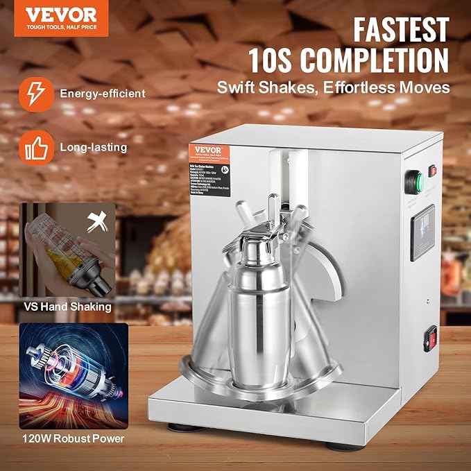 VEVOR Milk Tea Shaker Electric Milk Tea Maker Machine 0-180s Adjustable Milk Tea Shake Mixer Machine with 750ML Stainless Steels Cup for Bubble Tea Boba Tea Juice Coffee Milk Wine