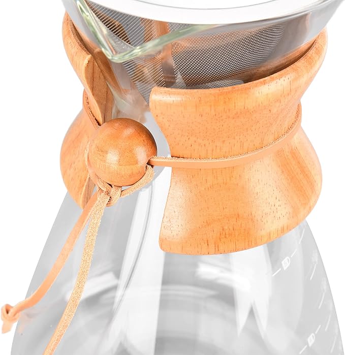 Pour Over Coffee Maker Coffee Dripper Brewer Paperless Glass Carafe Coffee Pot with Stainless Steel Filter &amp Wood Sleeve for Home Travel(1000ml)