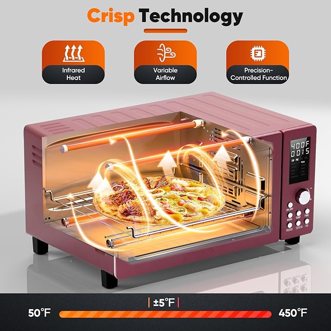 Nuwave Bravo Pro Convection Air Fryer Toaster Oven Combo 2025 New and Improved 10-in-1 50°-450°F Temp Controls Quick &amp Even Crisp Technology 21Qt Capacity Cinnamon PFAS Free