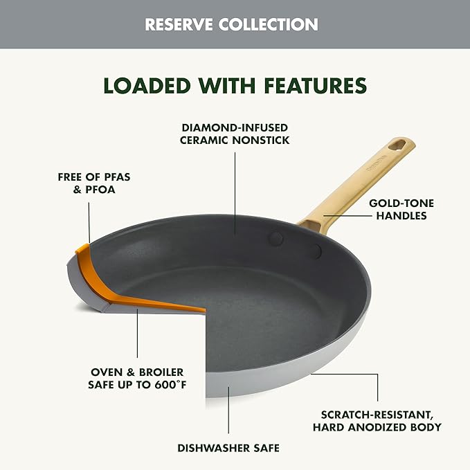 GreenPan Hard Anodized Healthy Ceramic Nonstick 8 Piece Cookware Pots and Pans Set Gold-Tone Stainless Steel Handles PFAS &amp PFOA-Free Dishwasher Safe Oven &amp Broiler Safe Charcoal