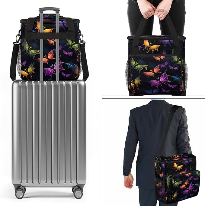 Gothic Bat Coffee Maker Carrying Bag Glowing Bat Travel Storage Bag Compatible with K-Mini or K-Mini Plus Single Serve Coffee Brewer Carrying Case with Multiple Pockets &amp Shoulder Strap