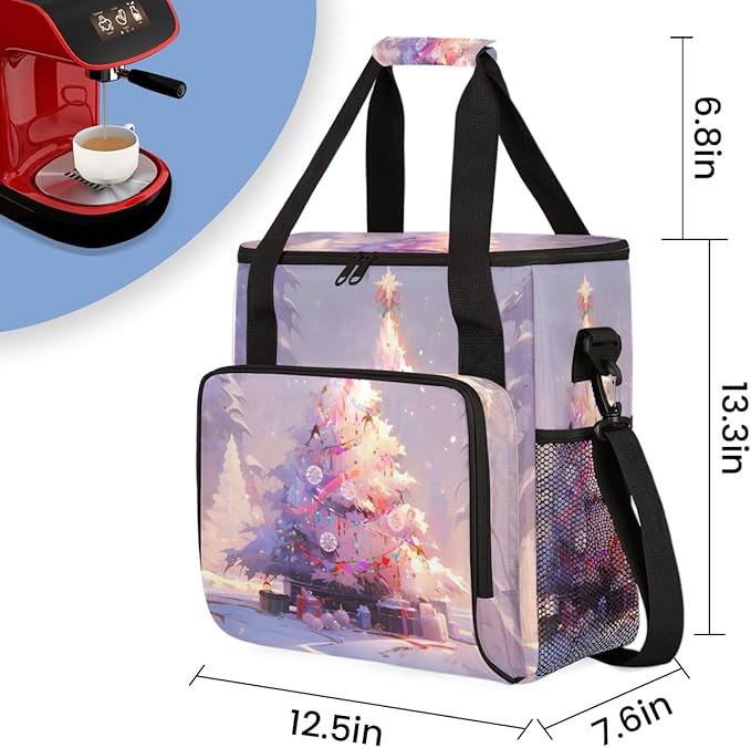 Christmas Tree Coffee Maker Carrying Bag Oil Painting Tree Travel Storage Bag Compatible with K-Mini or K-Mini Plus Single Serve Coffee Brewer Carrying Case with Multiple Pockets &amp Shoulder Stra