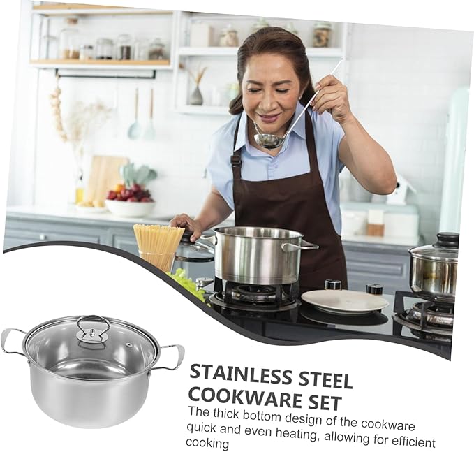 Luxshiny 1Set Stainless Steel Cookware Set Set with Soup Pot Frying Pan and Resistant for Induction Gas Electric Cooking Easy to Clean Thick Bottom