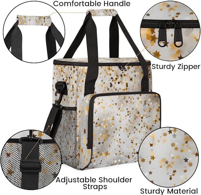 Glitter Coffee Maker Carrying Bag White Gold Portable Travel Storage Tote Bag Compatible with K-Mini or K-Mini Plus Single Serve Coffee Brewer Carrying Case with Multiple Pockets &amp Shoulder Stra