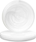 Vikko Dinner Plates Set of 6 White Alabaster Plates 11 Plate with Marbelized Swirl Design Elegant Glass Plate Dishwasher Safe