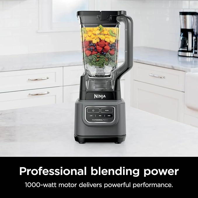 Ninja Professional 72 Oz Countertop Blender with 1000-Watt Base and Total Crushing Technology for-Smoothies Ice and Frozen Fruit Black (Renewed)