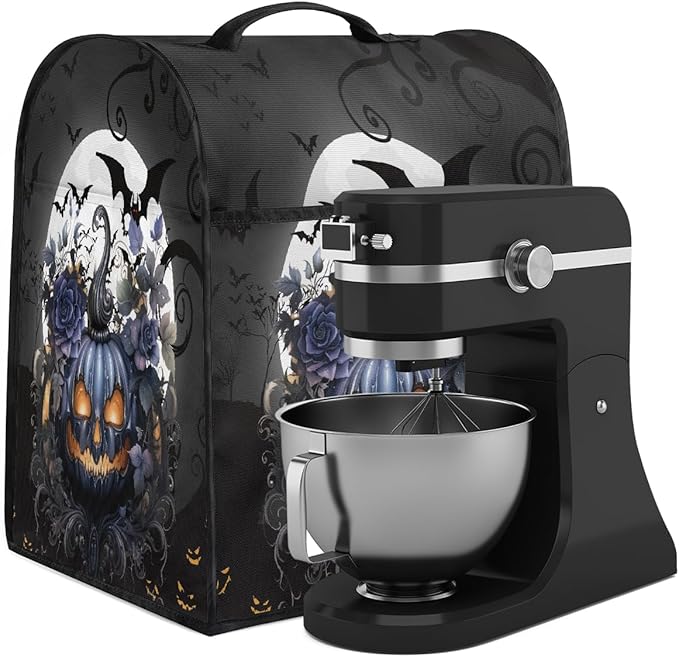 cfpolar Kitchen Aid Mixer Cover Compatible with 6-8 Quarts Halloween Pumpkin Flowers Bats Stand Mixer Cover Kitchen Aid Mixers Accessories Appliance Organizer Bag Dust Covers with Zipper Pocket