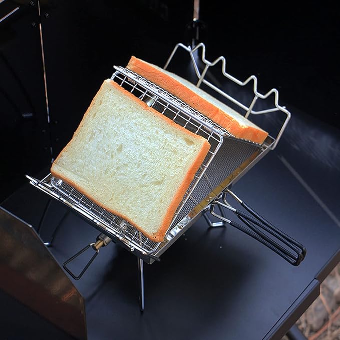 Portable Foldable Camping Stove Toaster Stable Structure Stainless Steel Outdoor Stovetop Toaster for Picnic Easy to Operate Folding Gas Toaster