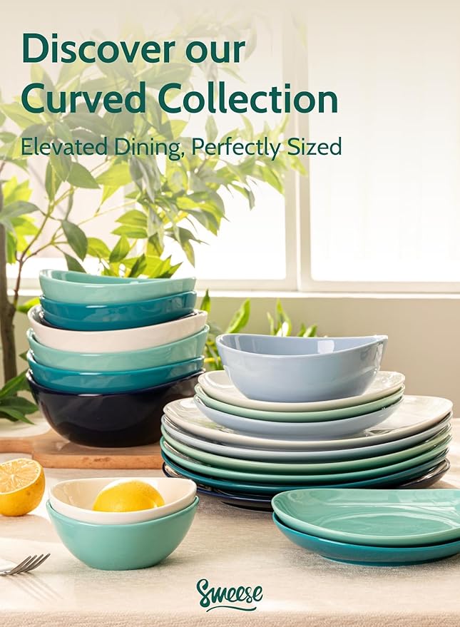 Sweese Porcelain Dinner Plates - 11 Inch Dinner Plates Set of 6 - Dishwasher Microwave Oven Safe - Azure Dreamscape Color