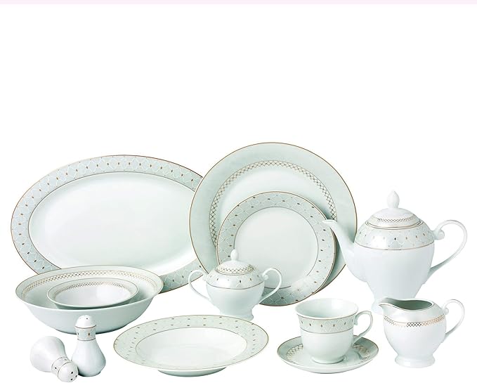 57Piece Gold Border Porcelain Dinnerware Set-Service For 8-Carlotta-Mix &amp Match