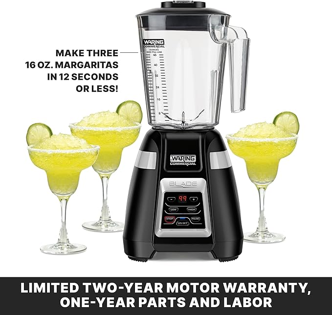 Waring Commercial BB340 Blade 1 HP Blender 2-Speed Key Pad with Pulse and 99 Second Countdown Timer  48 oz BPA Free Copolyster Container 120V 5-15 Phase Plug Black
