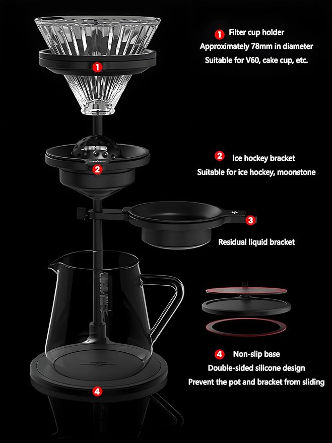Coffee Dripper Stand with 2 Pcs Espresso Cooling BallHeight Adjustable Metal Pour Over Coffee Stand Elegant Gift for Coffee Dripper Brewer Lovers (Black)