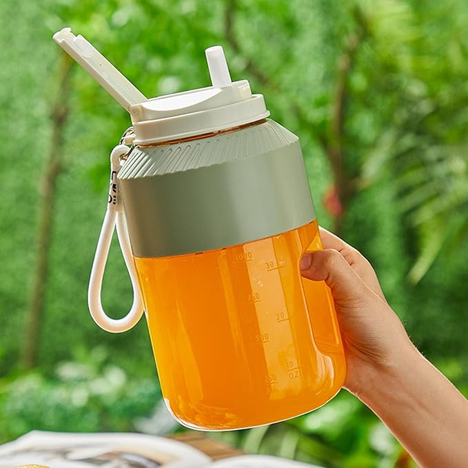 Portable Blender 1L Dual Lid Rechargeable Cordless Blender with Hanging Strap 18000 RPM 10 - Blade Juicer Cup for Outdoor Travel Gym Party Use (Green)