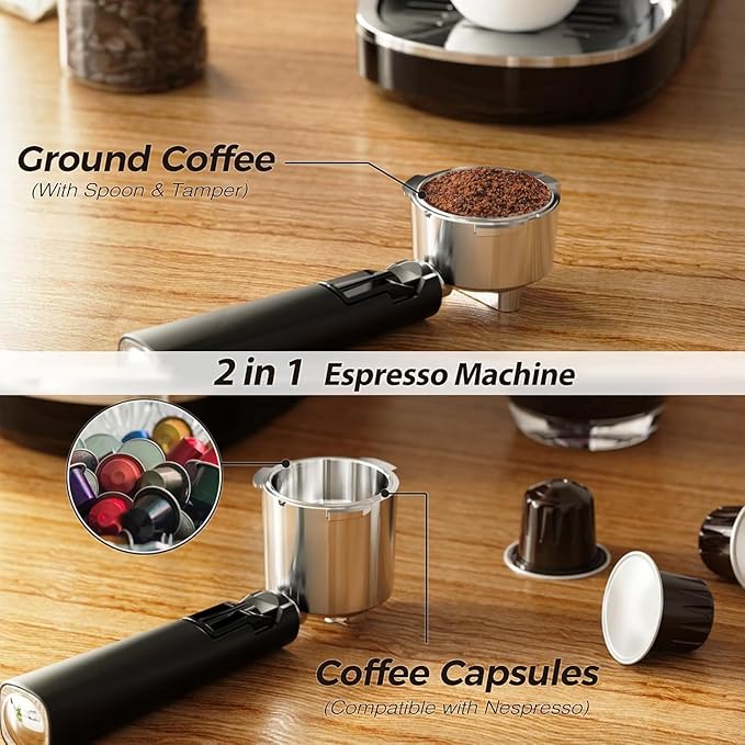 20 Bar Espresso Machine Stainless Steel Coffee Maker with LCD Display &amp Steam Wand 45oz Water Tank Dual Brewing for Espresso Cappuccino Latte - Home &amp Office Use Black