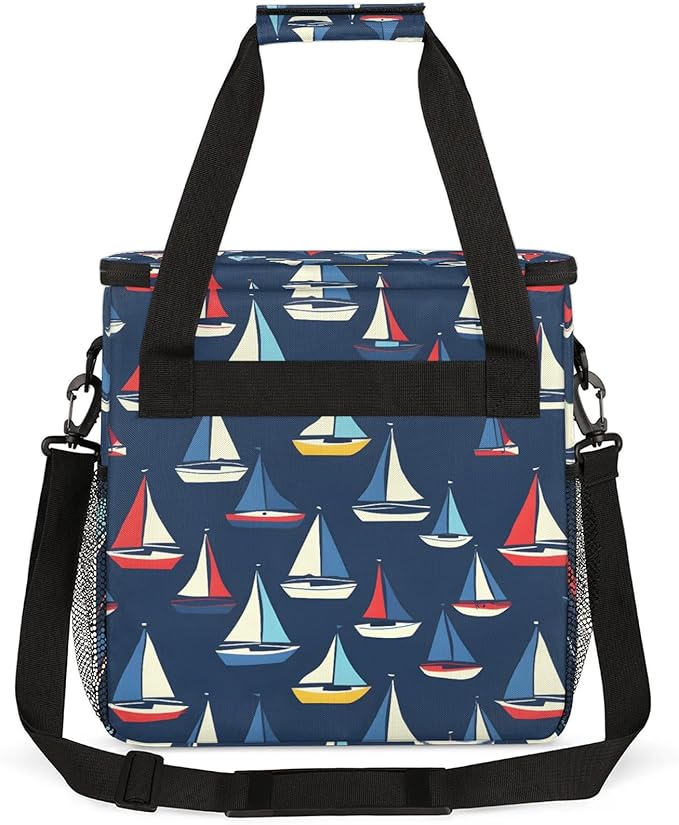 Ocean Sailboat Travel Coffee Maker Carrying Bag Large Organizer Storage Tote Bag Insulated Reusable Cooler Grocery Bags