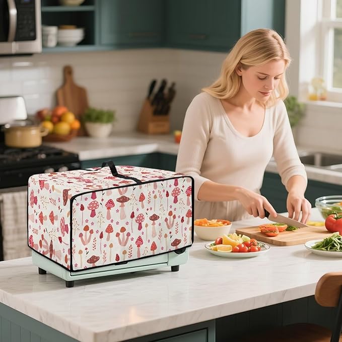 Dustproof Toaster Oven Cover Heat-Resistant Microwave Grill Cover Protector Faux Linen Polyester Dust Covers Case Protections for Toaster Oven Cartoon Mushroom