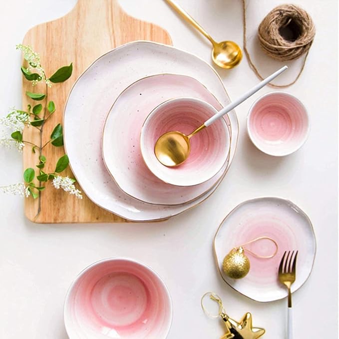 Dinnerware Set Plates and Bowls Sets Irregular Dish Set Plates And Bowls Sets 8-Piece Ceramic Dinner Plate Sets Service For 6
