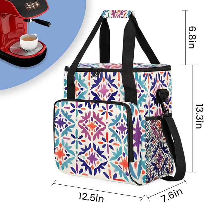 Rich Damask Coffee Maker Carrying Bag Botanic Flower Travel Storage Bag Compatible with K-Mini or K-Mini Plus Single Serve Coffee Brewer Carrying Case with Multiple Pockets &amp Shoulder Strap