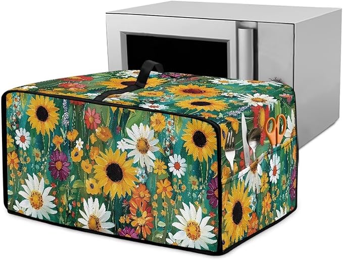 Sunflower Daisy Toaster Oven Cover with Storage Pockets Multipurpose Microwave Air Fryer Kichen Appliances Protective Covers Essential for Everyday Home Kitchens
