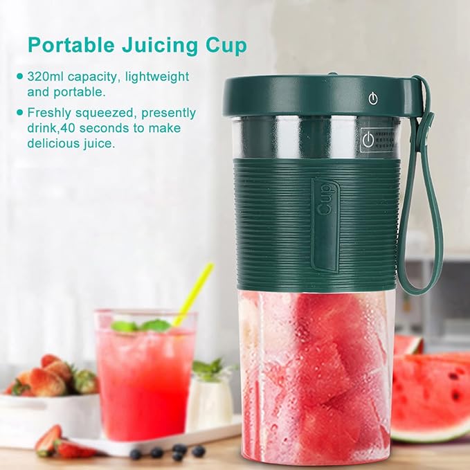 Portable Electric Fruit Juicing Cup Rechargeable USB Juicer with Three - Blade Cutter Head 2000mAh Battery for Travel and Home Use 320ml Fresh Juice Maker (320ml)