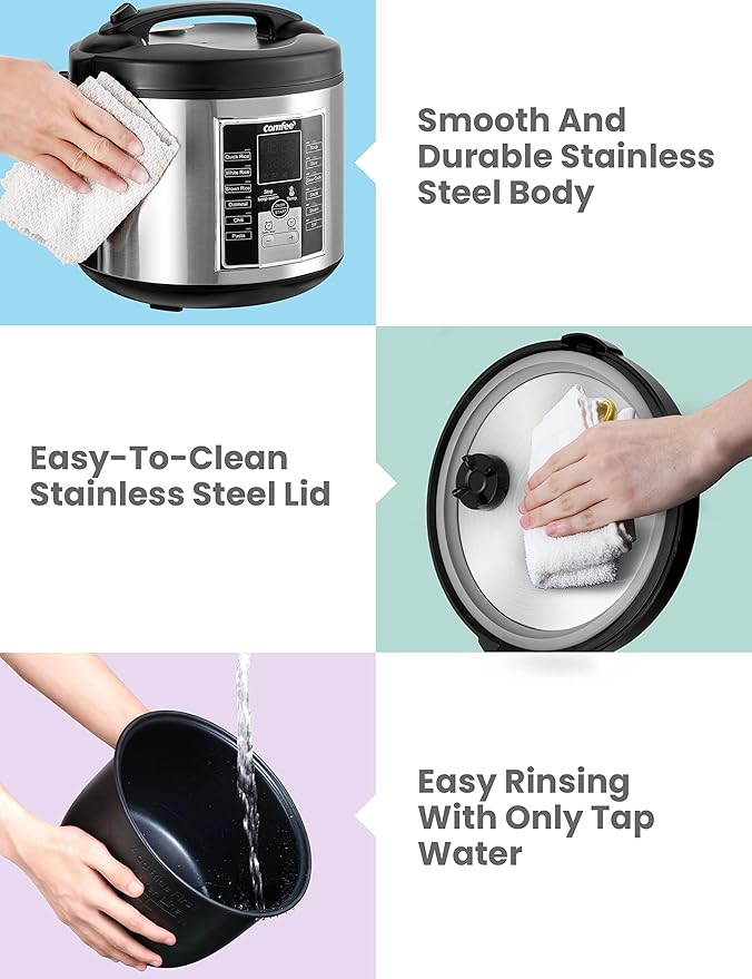 COMFEE' Rice Cooker Slow Cooker Steamer Stewpot Sauté All in One (12 Digital Cooking Programs) Multi Cooker (5.2Qt ) Large Capacity. 24 Hours Preset &amp Instant Keep Warm Black/Silver (MB-M25)