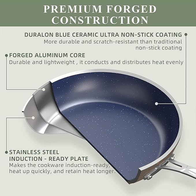 Nuwave 12pc Forged Lightweight Cookware Set G10 Healthy Duralon Ceramic Ultra Non-Stick Coating Vented Tempered Glass Lids Stay-Cool Handles Induction-Ready &amp Works on All Cooktops PFAS Free