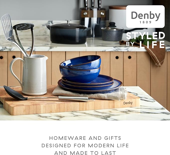 Denby 12-Piece Stoneware Imperial Breakfast Plate &amp Bowl Set Blue