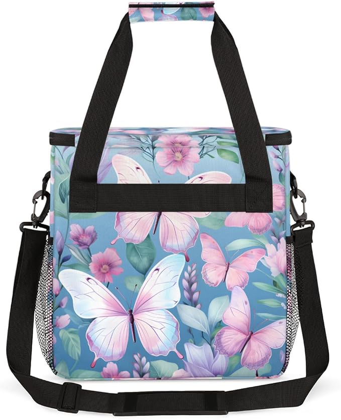 Flowers Butterfly Coffee Maker Carrying Bag Colorful Butterfly Travel Storage Bag Compatible with K-Mini or K-Mini Plus Single Serve Coffee Brewer Carrying Case with Pockets &amp Shoulder Strap